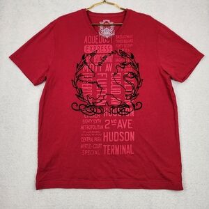 Express Men Size XL Dragon Graphic Print Red Short Sleeve New York Streets Shirt